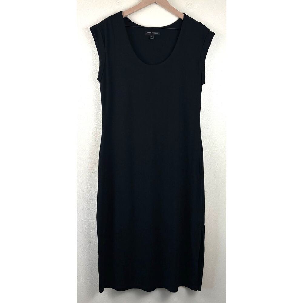 Banana Republic Midi T-Shirt Dress Black Size Small Scoop Neck Stretch - Picture 4 of 12